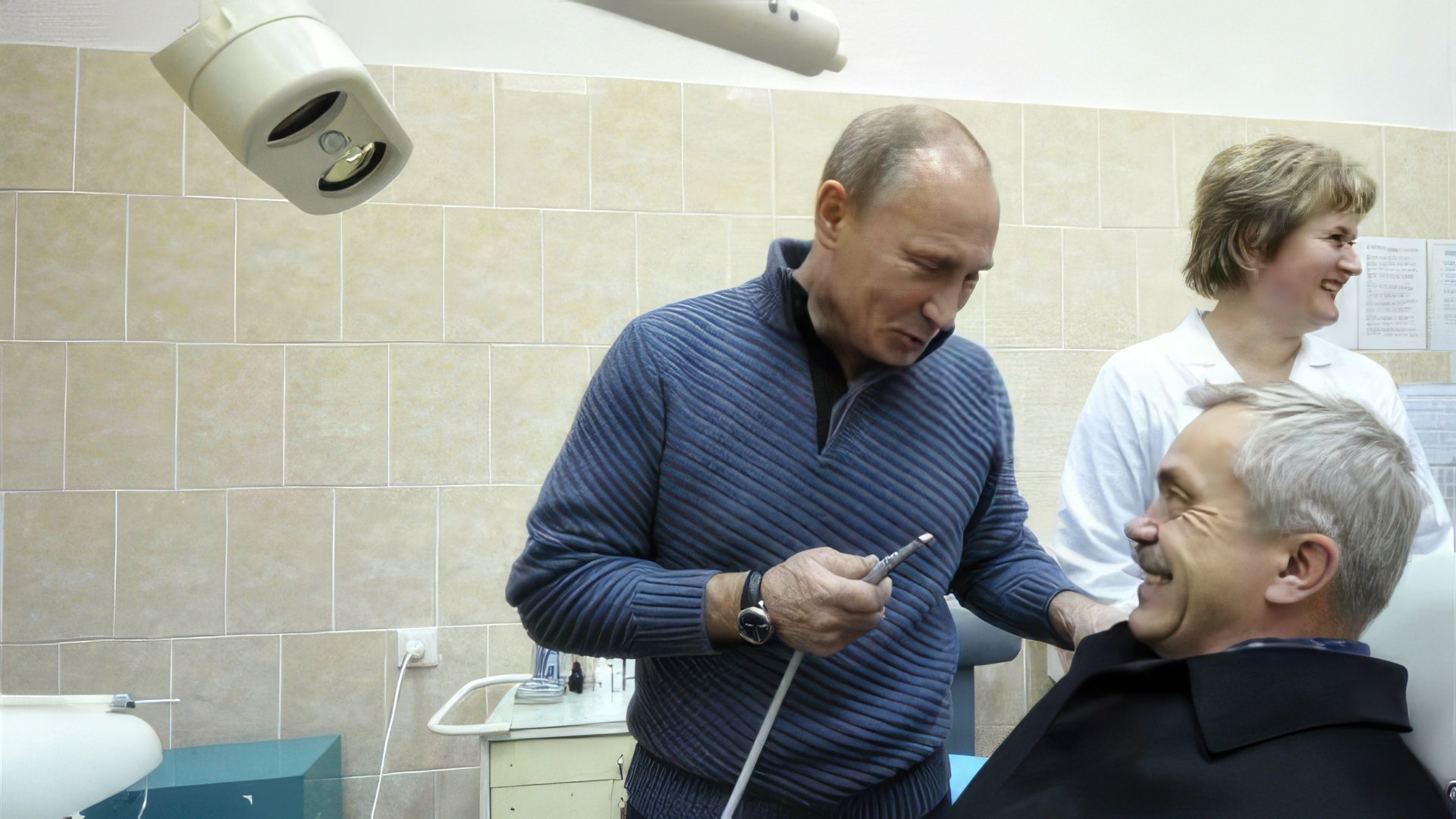 Владимир Путин на шутливом приеме у Евгения Савченко