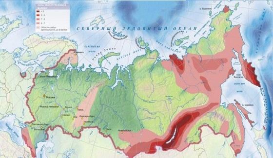 Красным помечены самые сейсмоактивные районы России Красным помечены самые сейсмоактивные районы России