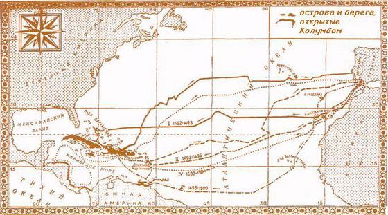 Карта путешествий Христофора Колумба