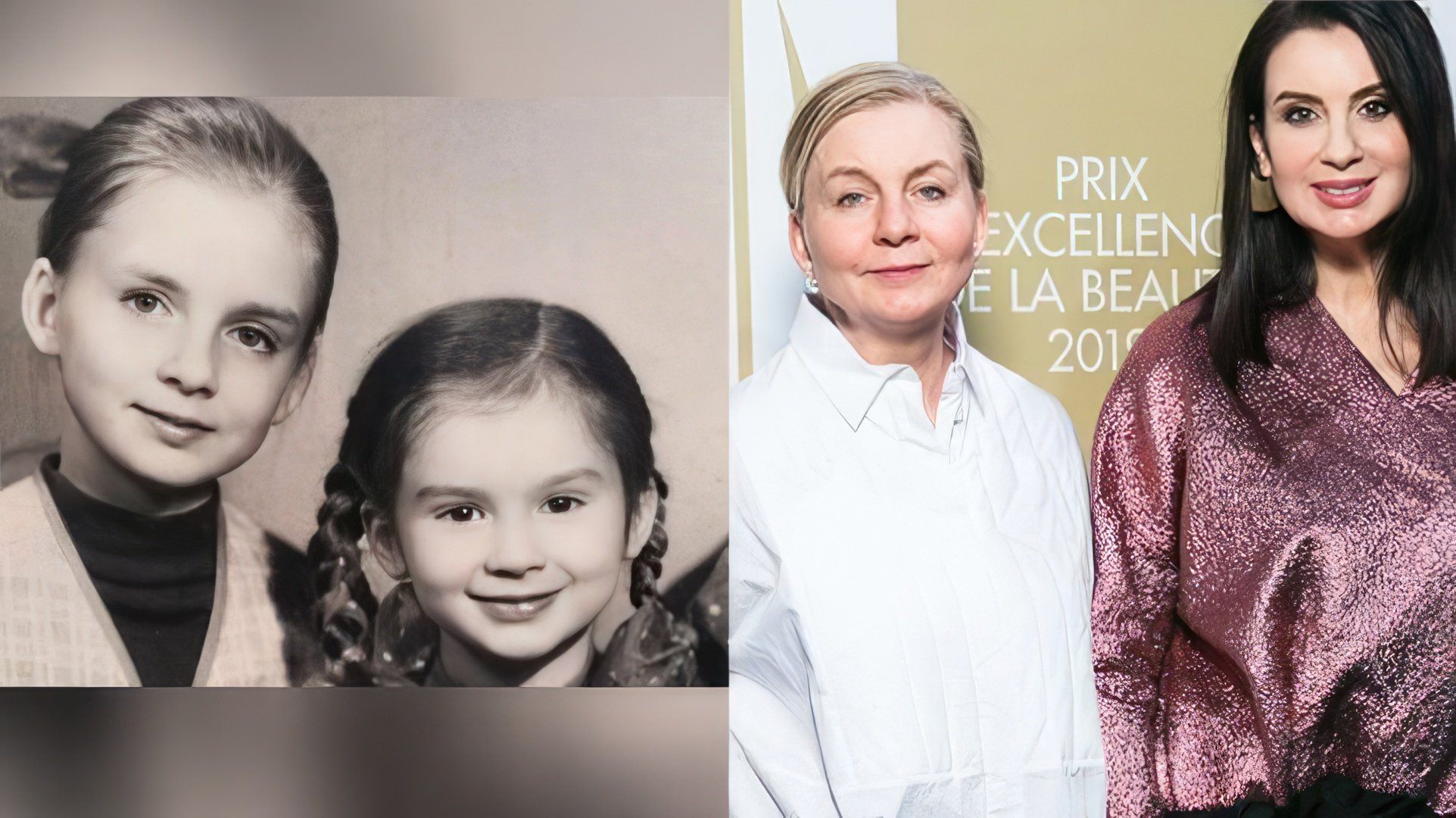 Екатерина Стриженова и ее сестра Виктория в детстве и сейчас